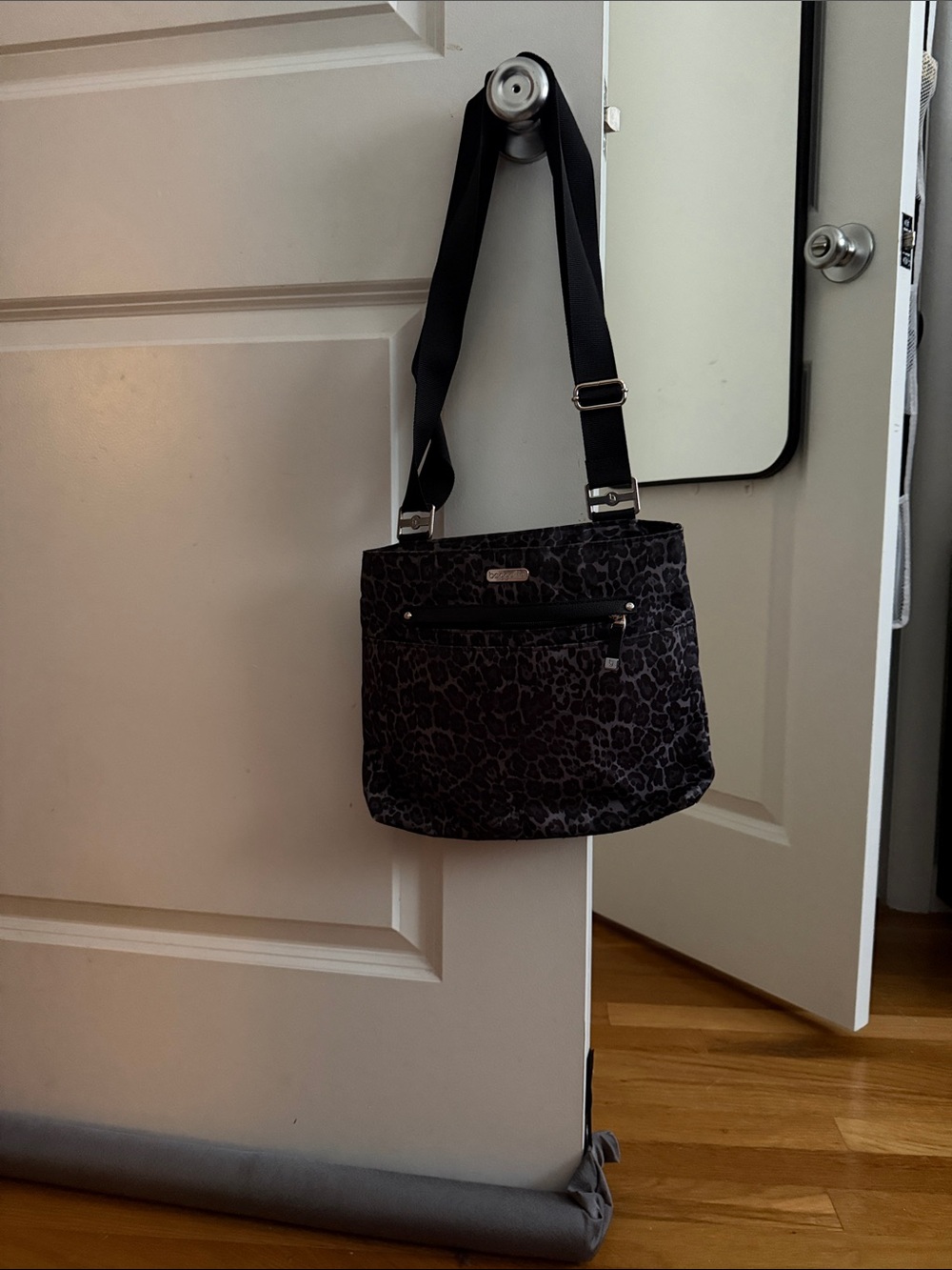 Black Leopard-Print Crossbody Bag